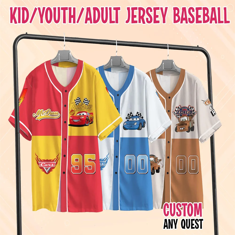 

Custom Disney Cars Baseball Jersey Collection Lightning Mcqueen Jersey Cars Lightning McQueen And Friends Jersey Cars