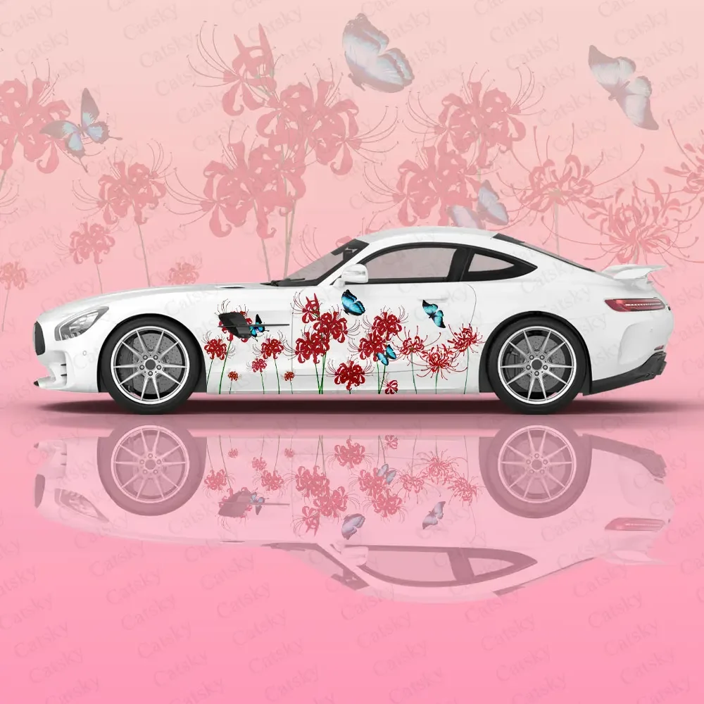 

Red Flower Car Graphic decal Protect Full Body Vinyl Wrap Colour Butterflies Vector Image Wrap Sticker Decorative Auto Decal