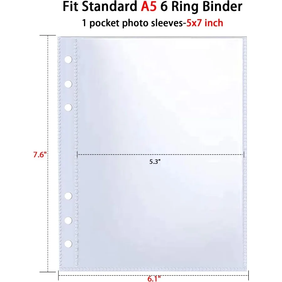 Paquete de 30 fundas para sesión fotográfica ultraligeras, 60 bolsillos, 5x7', para carpeta A5 de 6 anillas, doble cara, 1 bolsillo, páginas fotográficas, hoja de carga superior Pr