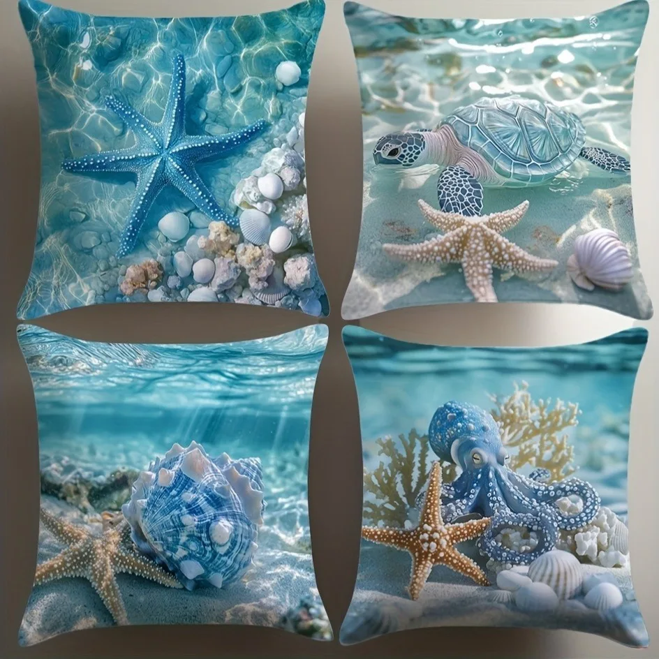 Underwater Sea Creature Pillowcase ,Sofa bedroom cushion cover, single-sided printing, without pillow core