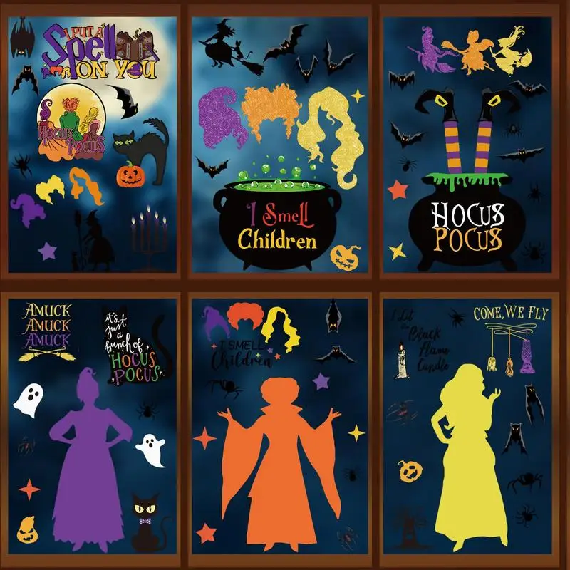 Witch Window Decal 9 Sheets Witch Silhouette Sticker Scary Halloween Window Silhouette Decorations Double Sided Decal For Window