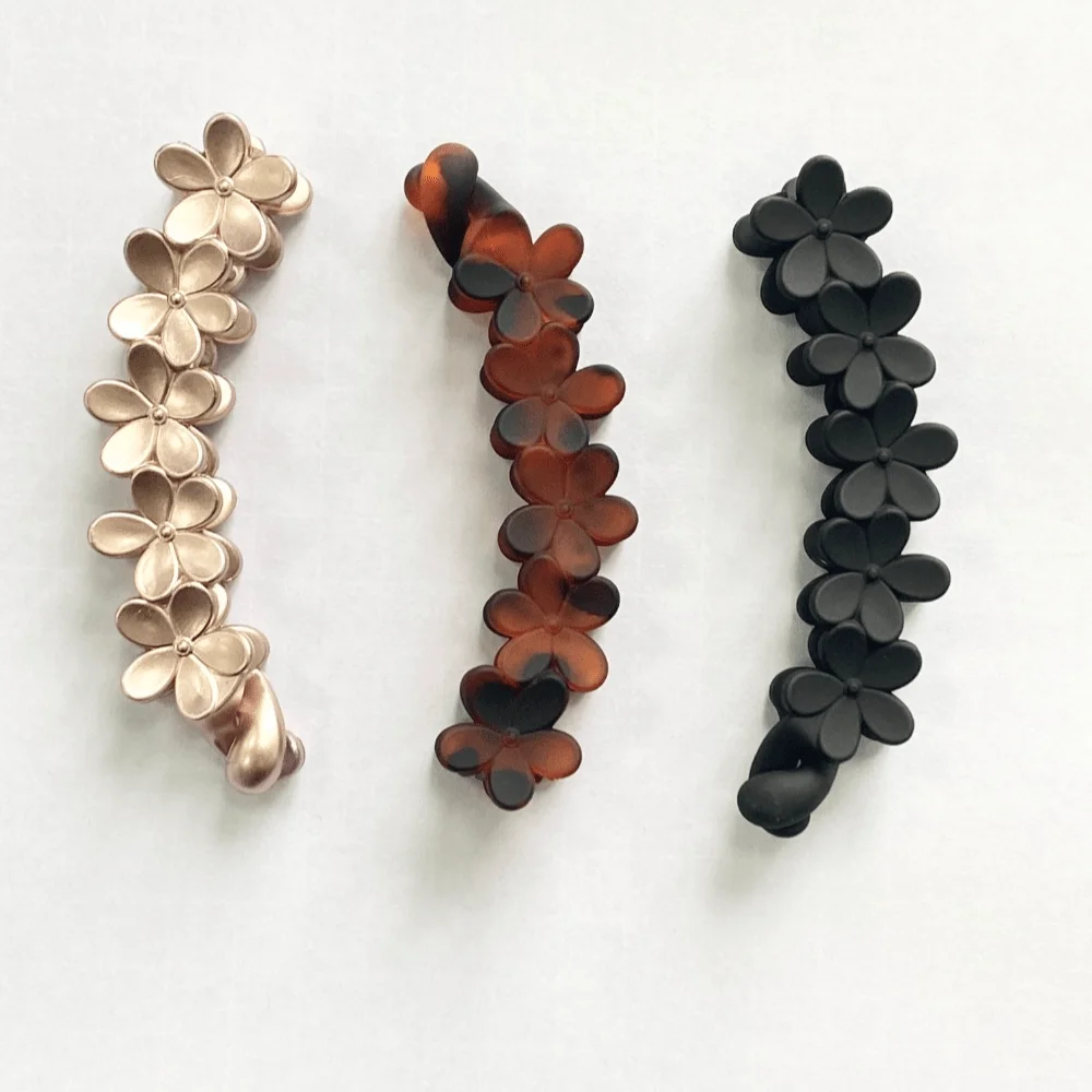 

3pcs Floral Pattern Claw Hair Clips for Women, Rose Gold Tortoise Black