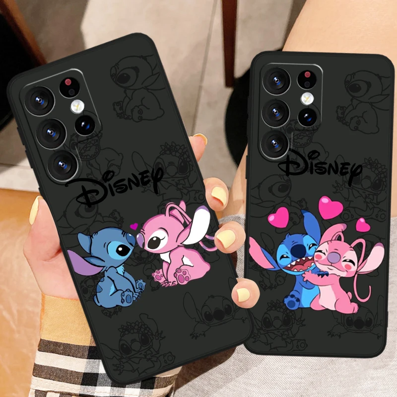 Couple Stitch Angle Disney Cover For Samsung Galaxy S24 S23 S22 S21 S20 FE S10e S10 S9 Ultra Plus TPU Black Phone Case