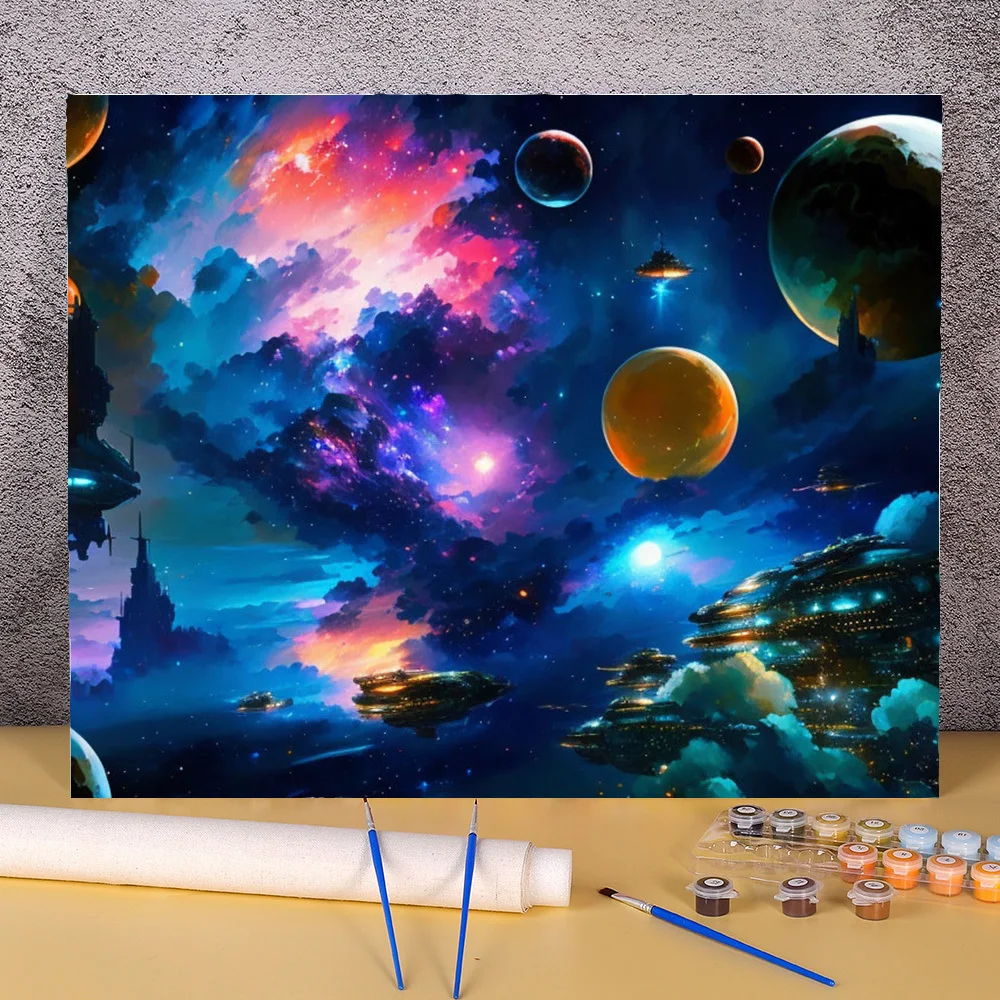 Painting By Number Universe Celestial Body Kits For Adults Handpainted DIY Coloring By Number Home Decor Drawing On Canvas