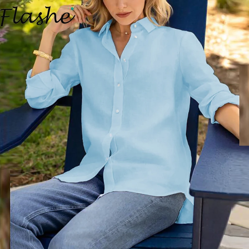 Nuove donne camicia tinta unita casual camicie larghe con petto camicette per le donne moda primavera autunno ufficio top blu bianco nero