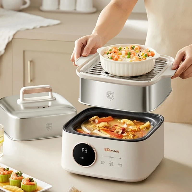 Stainless Steel Electric Steamer Household Kitchen Smart Steamed Breakfast Bun Maker Automatic Power-Off Stew and Steamer Combo