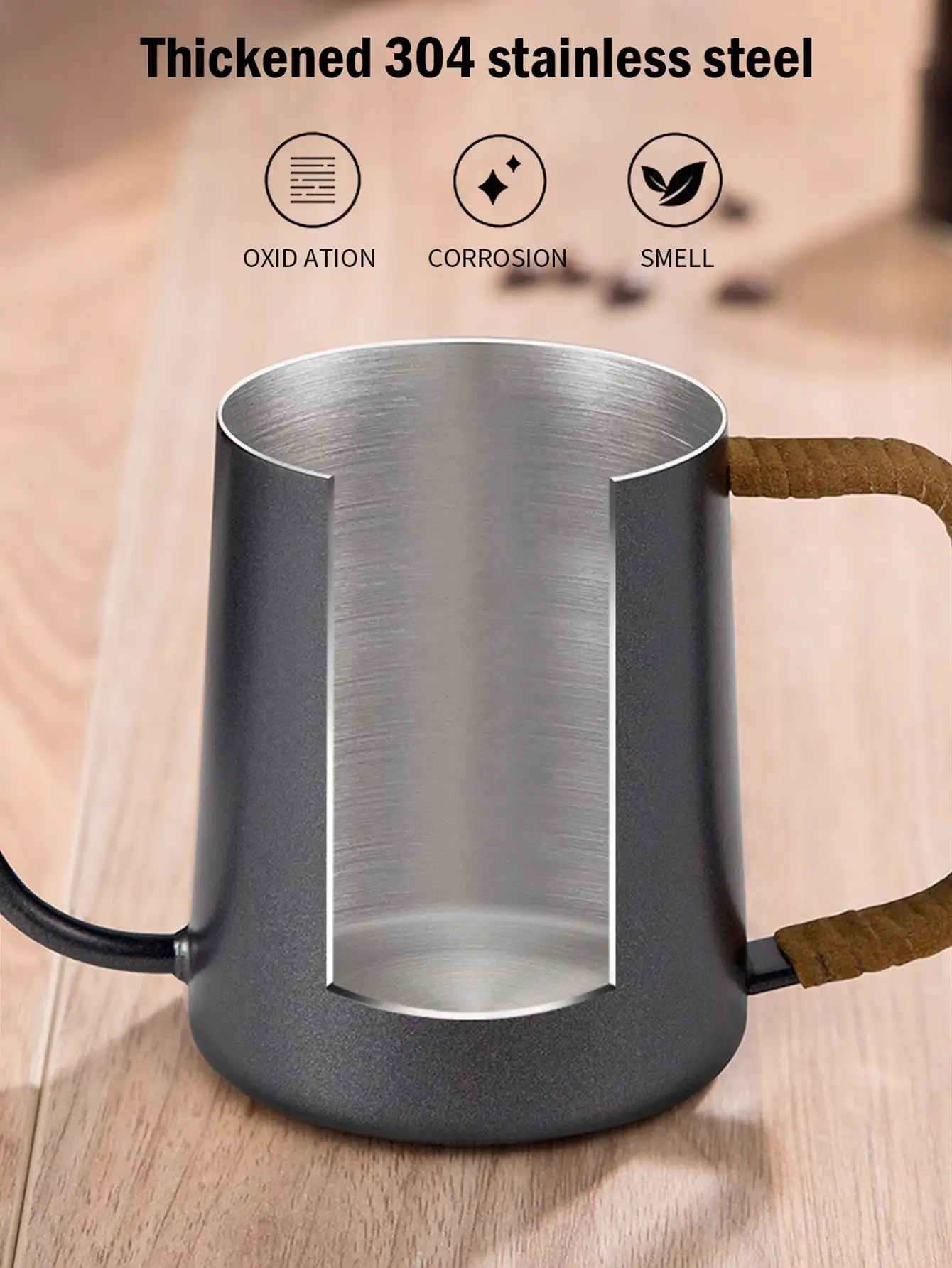 Leeseph Pour Over Coffee Kettle Gooseneck with Cover, Pour Over Coffee Kettle Stainless Steel, Twine Handle, 600ml/20oz