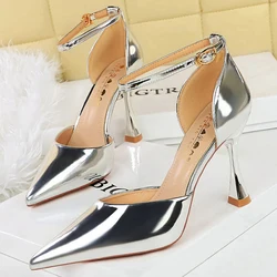 Plus Size 42 43 Woman Pumps Patent Leather High Heels Sexy Party Shoes Summer Heeled Sandals Luxury Banquet Shoes Female Heels