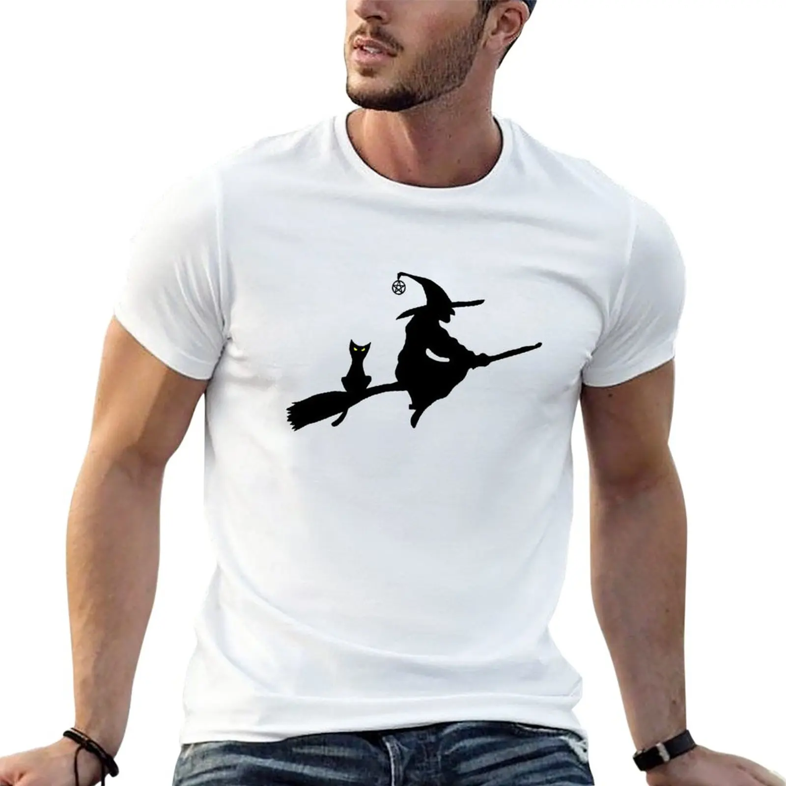 

New Witch on a Broom silhouette T-Shirt new edition basketball graphic tees croswit shirt man funny shirt cotton Men's t shirts