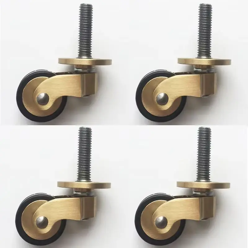 4PCS 1'' Solid Brass Casters Table Chair Sofa Cabinet Castors 360° Rotary Smoothly Moving Furniture Rollers Rubber Silent Wheels
