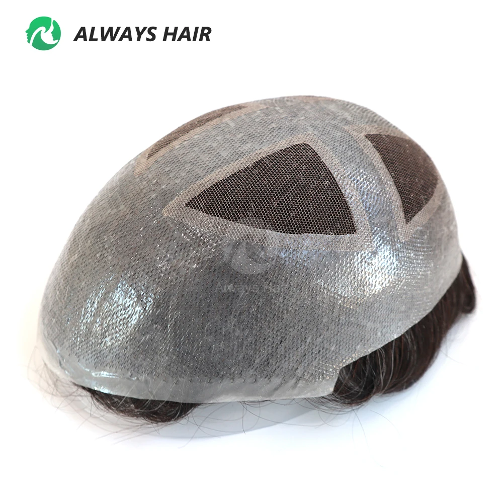 Alwayshair - Q4 Natural Hairline Toupee French Lace and PU Base Man Wigs 6 \