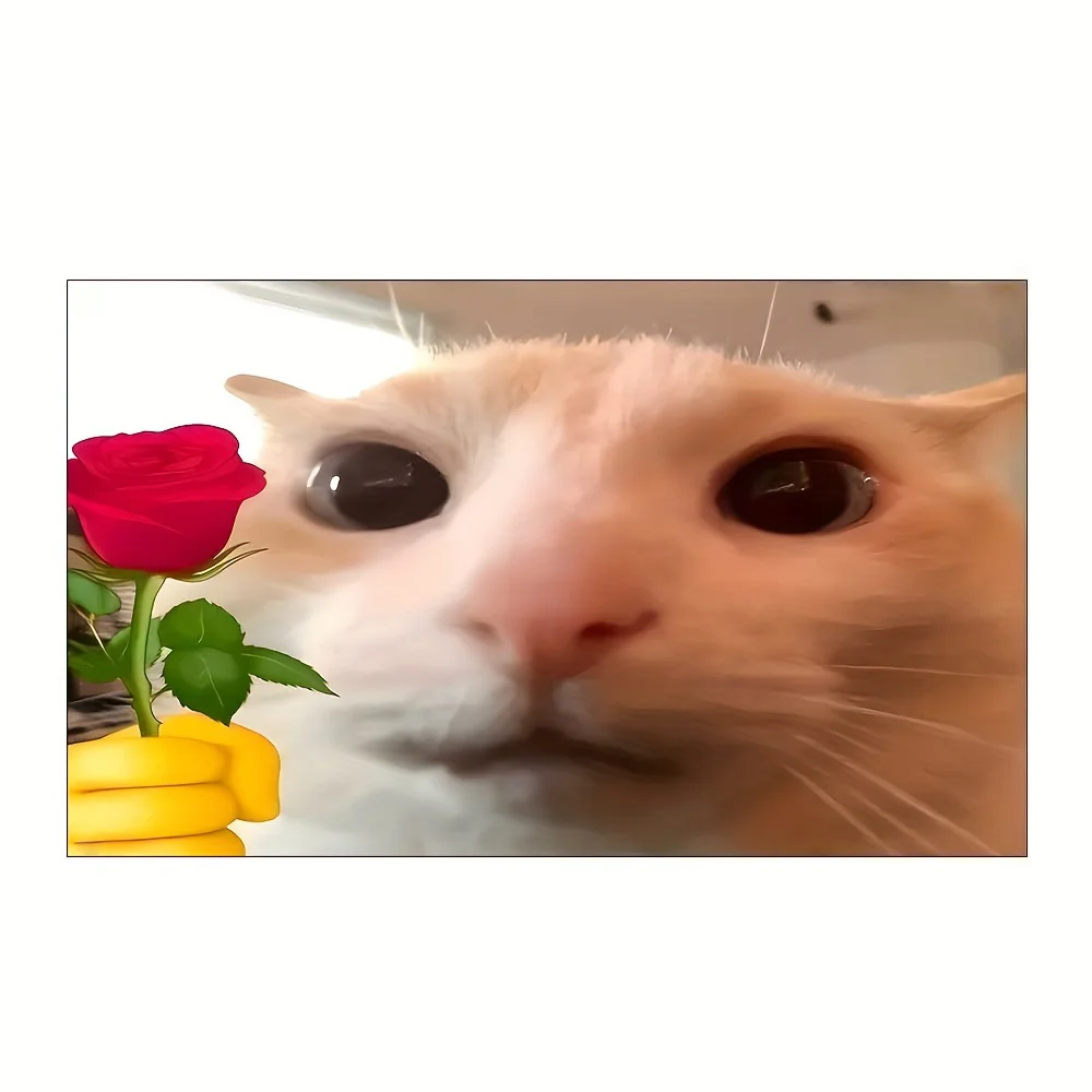 Cute Cat with Flowers Flag Funny Animal Banner for Indoor Decoration, Home Decor, College Dorm Decor, Bedroom Decor, Living Room