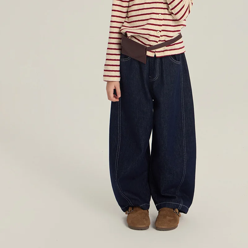 

Children's Anti-fading Denim Scimitar Pants 2025 Autumn New Children's Splicing Wide-leg Pants