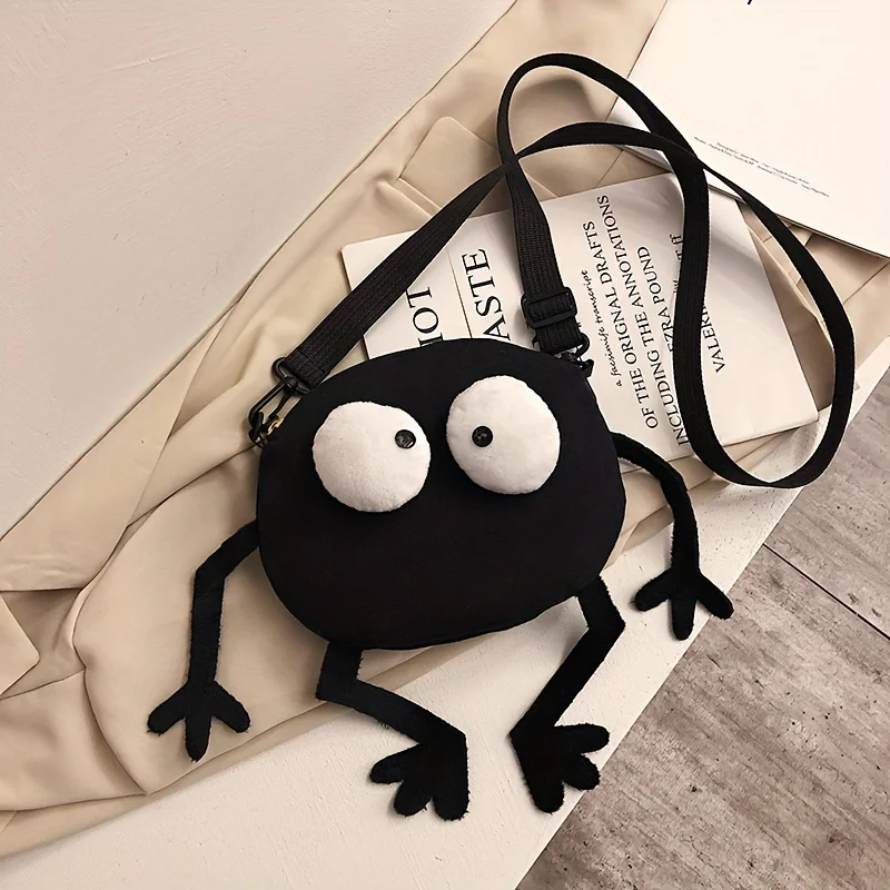 1/2/3pcs Zipper Closure Canvas Funny Soot Sprite Crossbody Bag  Shape Stylish Shoulder Pouch for Student Shopping Daily Match
