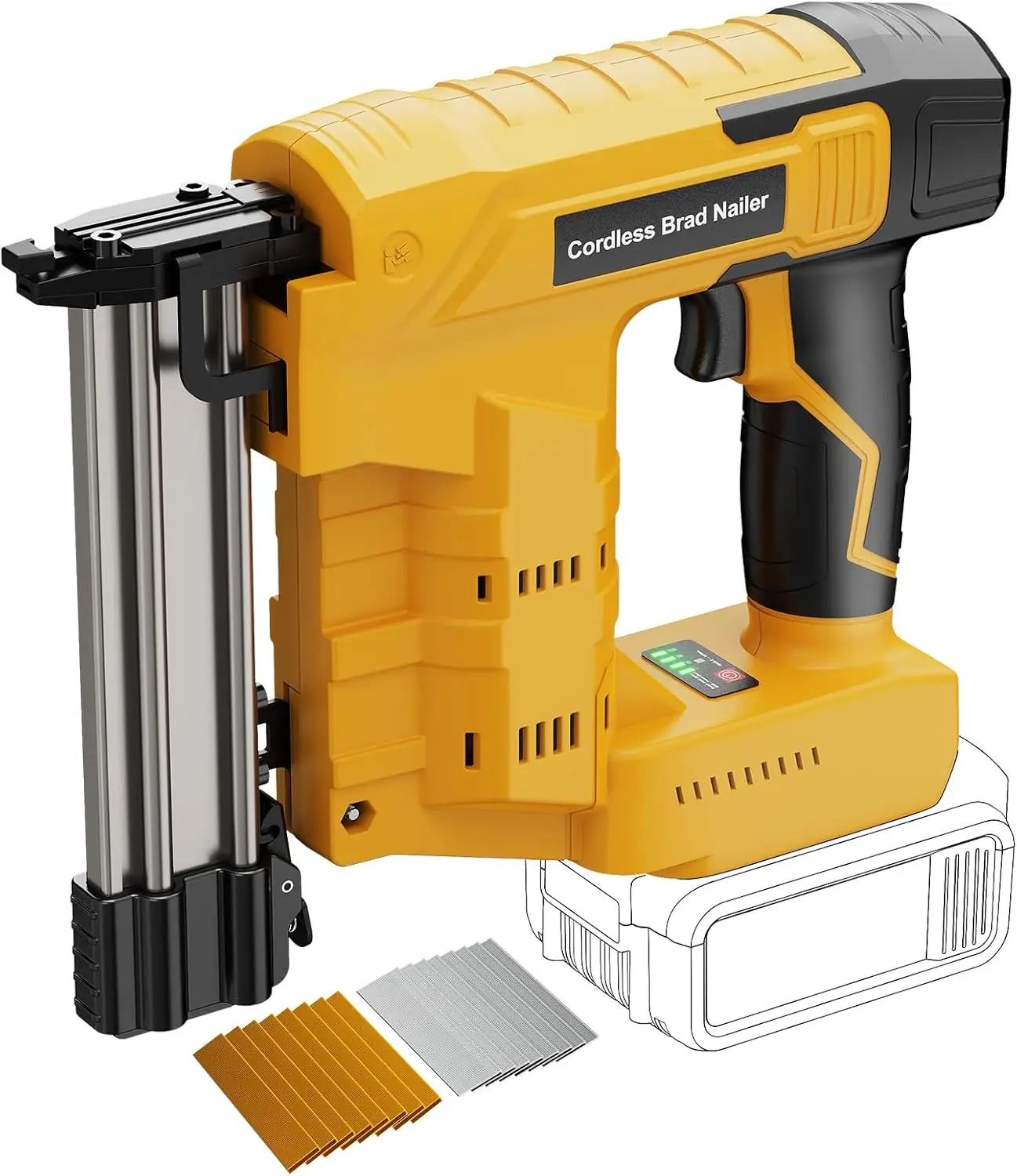 

Беспроводной гвоздезабиватель 18 калибра, 2-в-1 для скоб и гвоздей, 2-режимный электрический пистолет для отделки деревянных конструкций и DIY-проектов