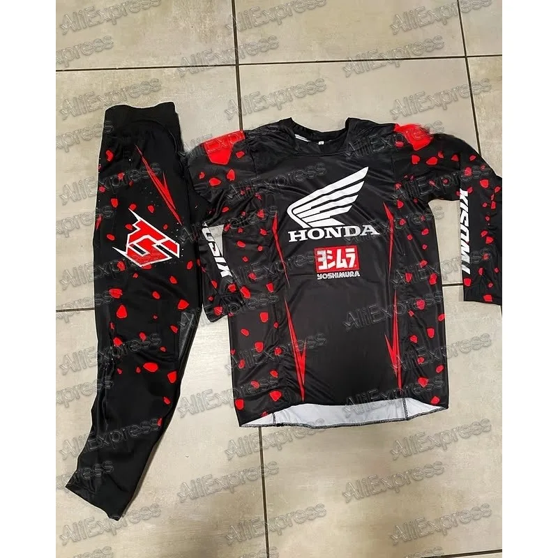 

Honda # 10, высокопроизводительные брюки для мотокросса с длинными рукавами и брюками, быстросохнущие, дышащие, для внедорожников и горных велосипедистов, трикотаж
