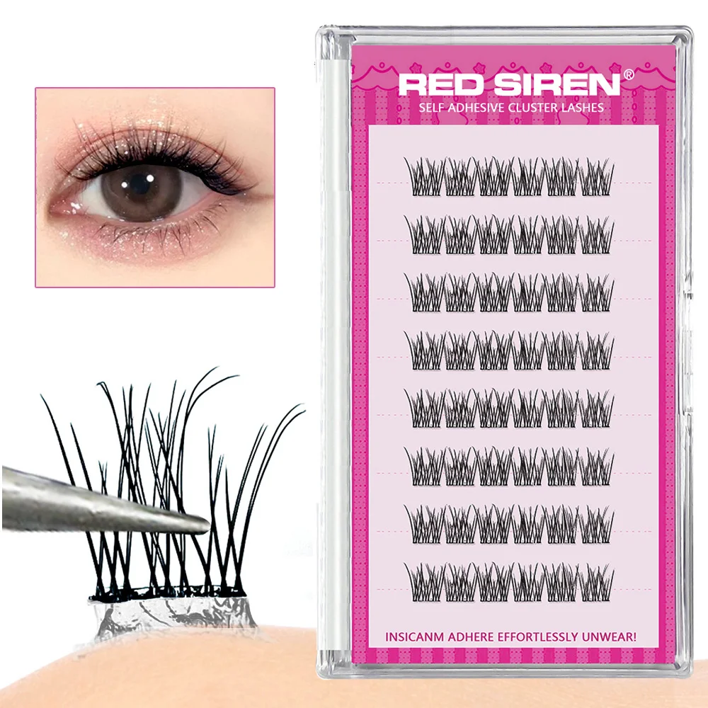 REDSIREN Selbstklebende Cluster-Wimpern, kein Kleber erforderlich, natürliche Anime-Manga-Wimpern, Korea-Make-up, kleine Teufel, einzelne Wimpern