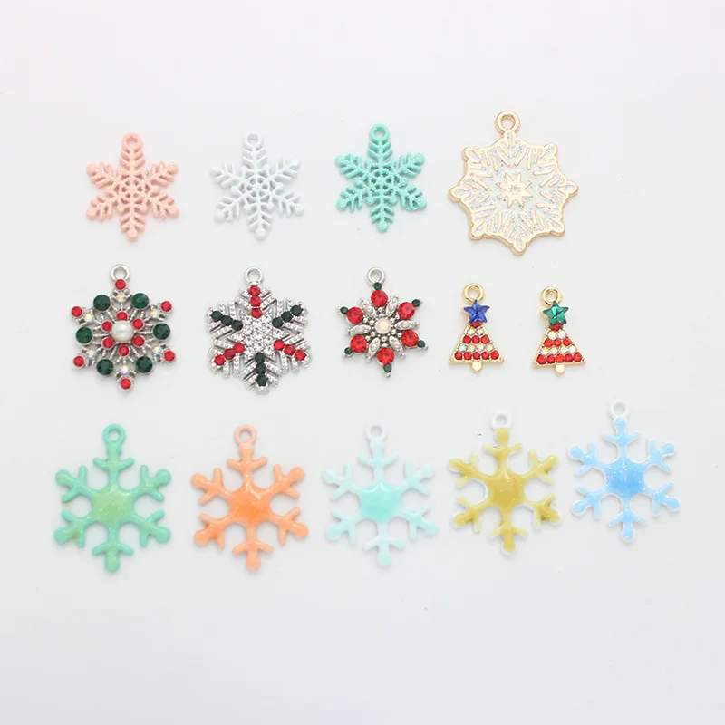 10pcs Christmas hollow Christmas transparent snowflake studded diamond Christmas tree earrings necklace pendant