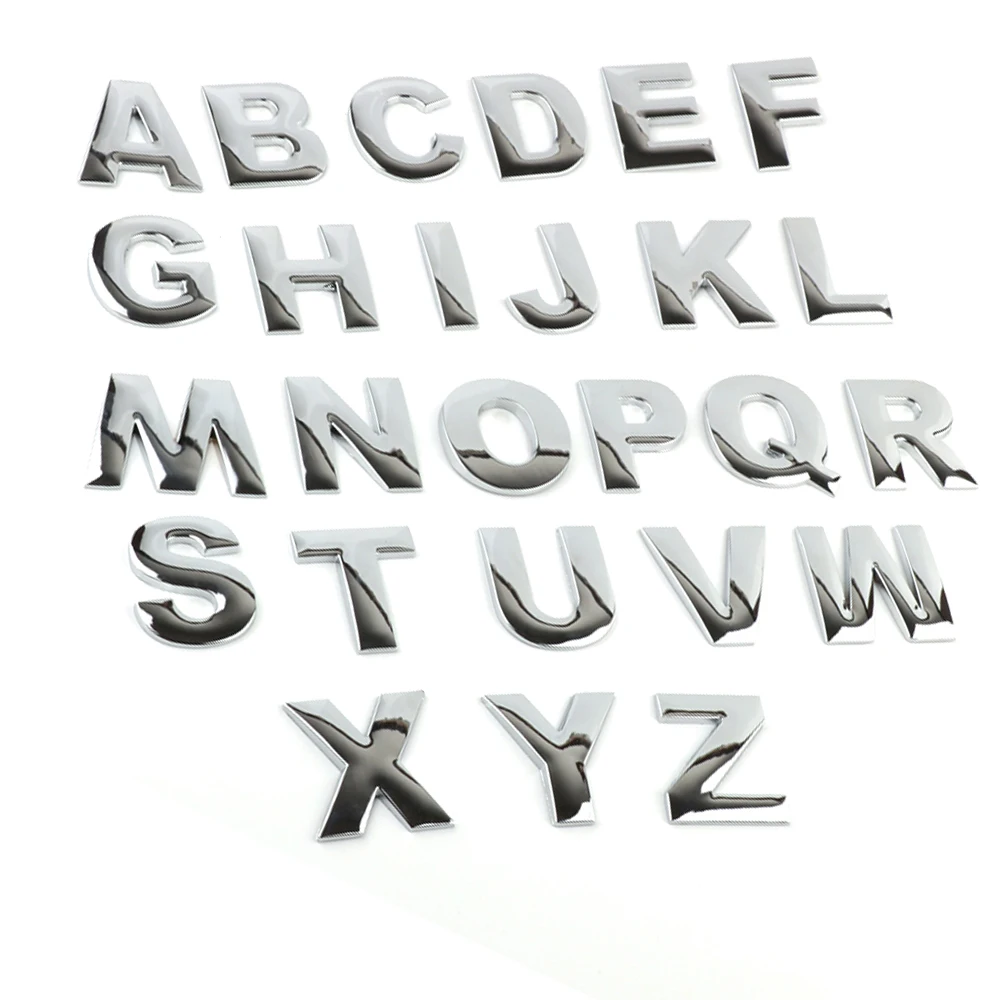 45MM 3D Metal Alphabet Silver Badge Chrome Silver Letters Automobiles Car Accessories Stickers Emblem Chrome Car Sticker