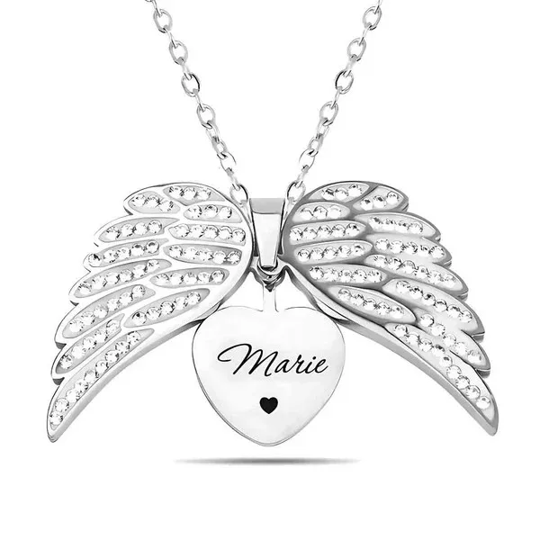 

Angel Wings Heart Pendant Necklace for Women – Personalized Laser Engraved Name DIY Jewelry