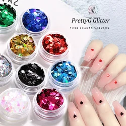 PrettyG 1 Box 3mm Hearts Love Glitter Shape Holographic Sequins Valentine's Day For DIY Resin Nails Art Decorations Accessories