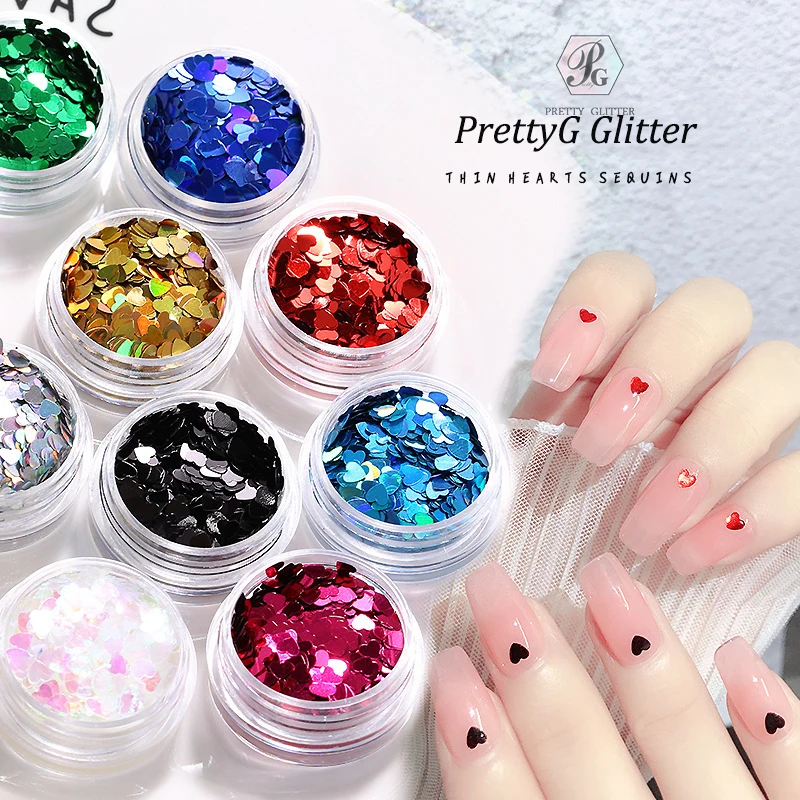 PrettyG 1 Box 3mm Hearts Love Glitter Shape Holographic Sequins Valentine's Day For DIY Resin Nails Art Decorations Accessories