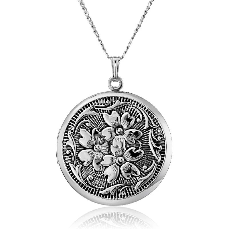 

Antique Finish Round Embossed Locket Necklace for Women, S925 Sterling Silver 20"(50.8cm) Hypoallergenic Elegant Gift