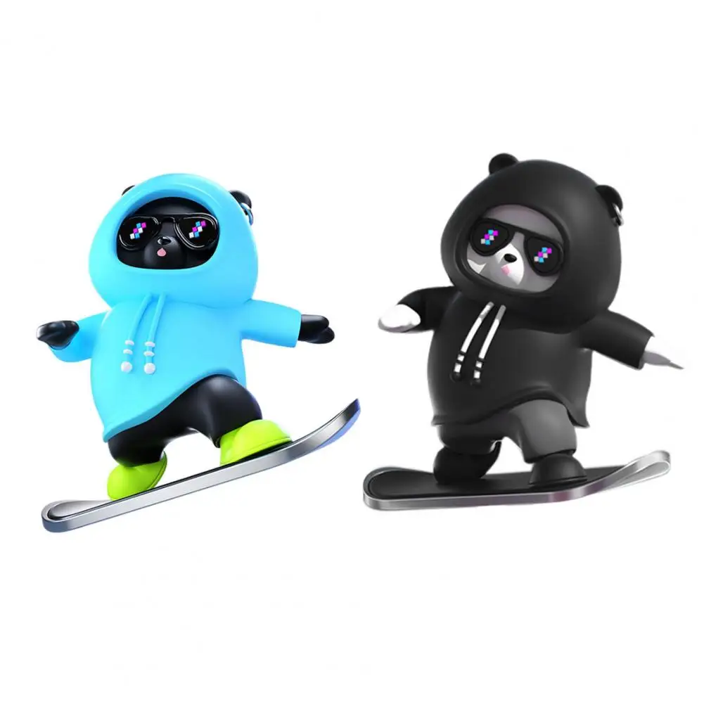 Fun Car Accessory Funny Skateboarding Bear Car Ornament with Cartoon Shape Vivid Expressions Unique Dashboard for Skater