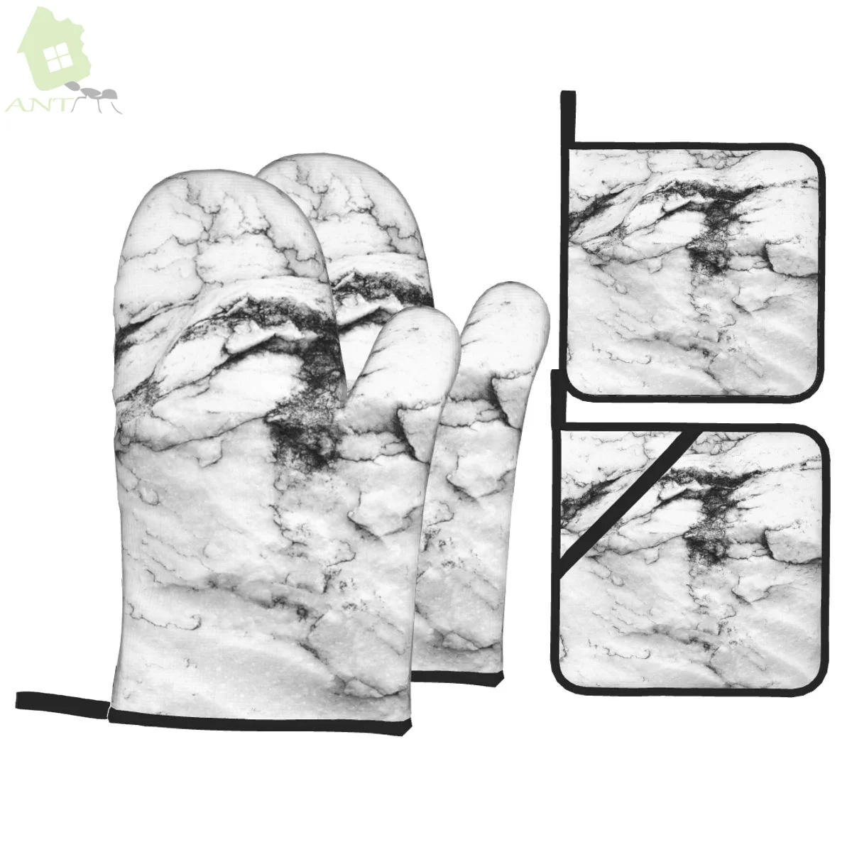 Marble Oven Mitts and Pot Holders Sets of 4 High Heat Resistant Oven Mitts with Oven Gloves and Hot Pads