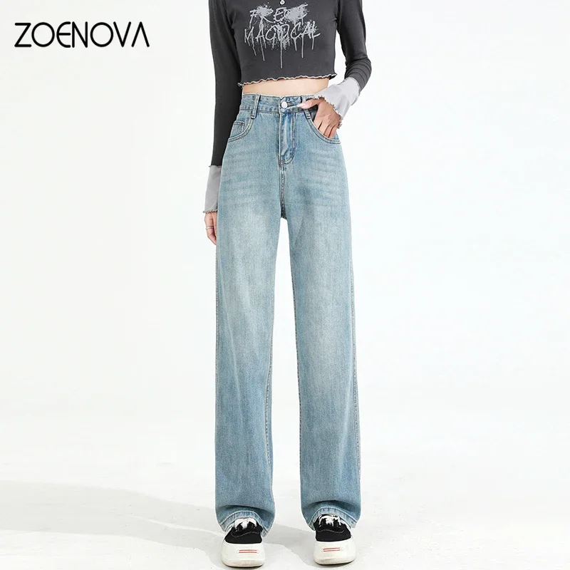 ZOENOVA Y2K 2023 Elegant Straight Jeans Women's Loose Drape Wide Leg Mopping Straight Casual Pants Classic Versatile Mom Jean