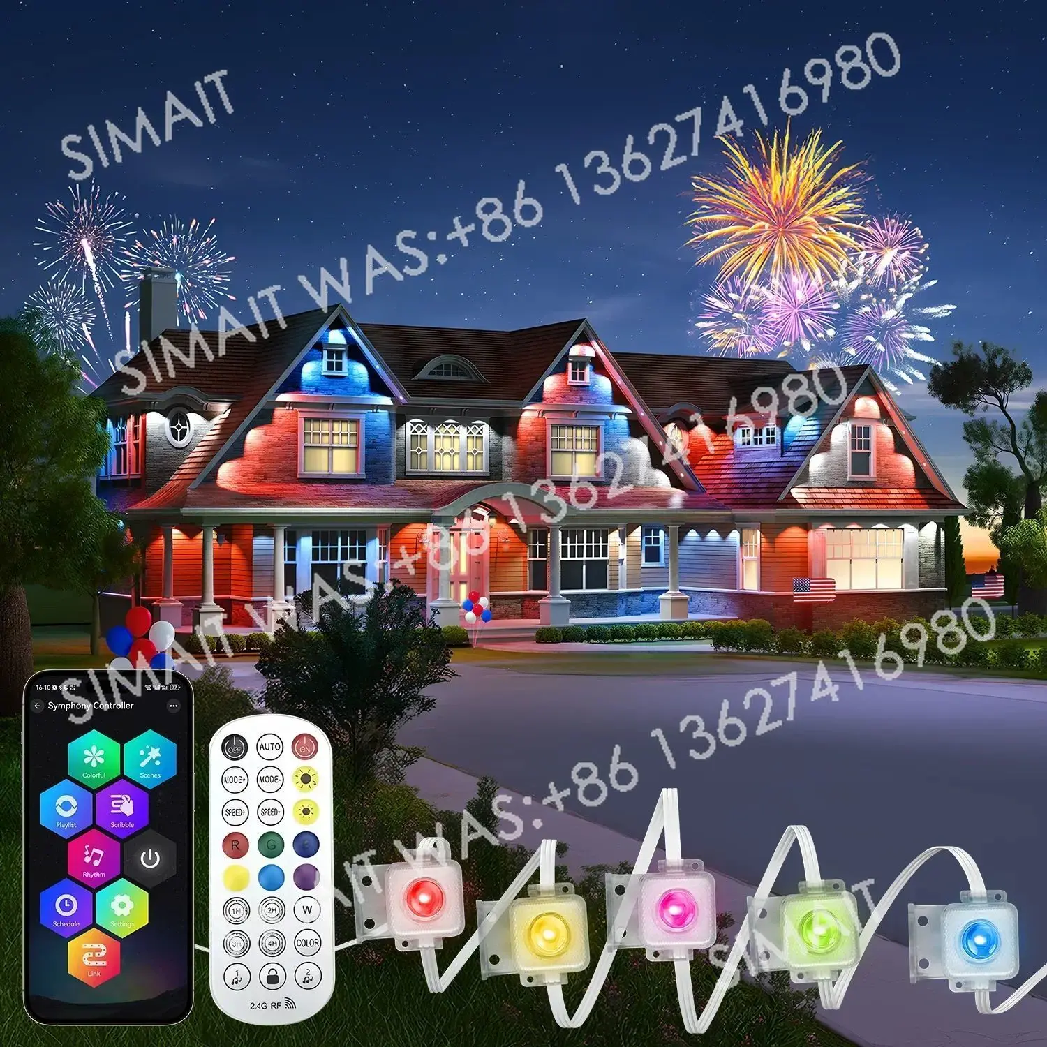 100FT 60 LEDs Luzes externas permanentes Smart RGBIC Eaves LED