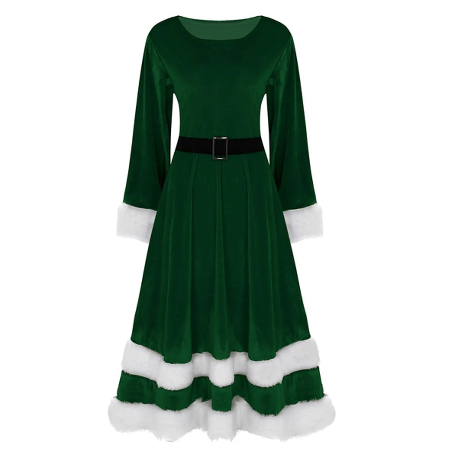 Womens Mrs Santa Claus Costume Plus Size Santa Velvet Long Sleeve Dress with Belts Female Cosplay Suit Christmas Fancy Dress