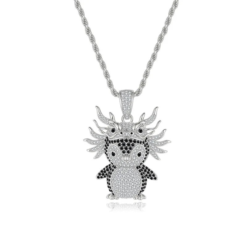

S925 Sterling Silver Animal Head Pendant, Moissanite, Gold and Silver Plated, Shining Charm, Punk Style Men's Jewelry Accessorie