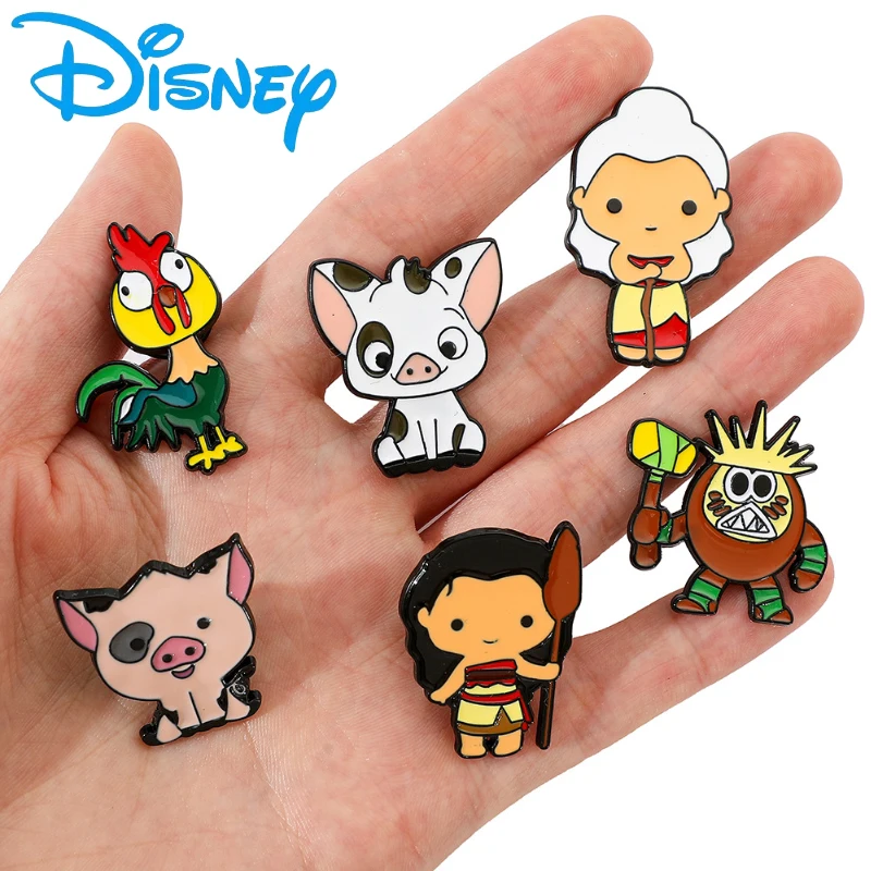 Moana Disney Anime Metal Brooch Clothing Chest Bag Decoration Badge Pin Heihei Pua Kakamora Tala Toy Children Birthday Gifts