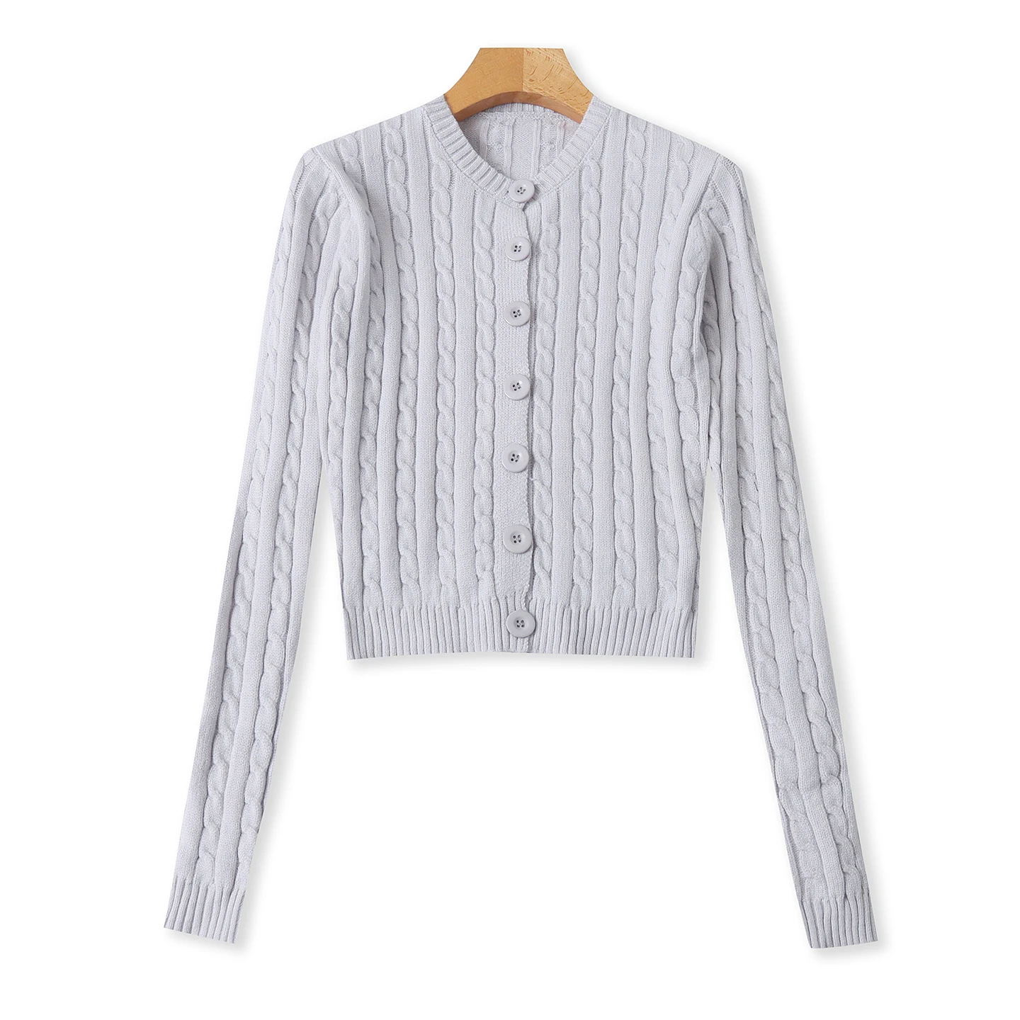 

Faionable круглый трикотаж Ne Long Sve, женский утягивающий цветной кардиган, чистый цвет, осенний новый Sle 32924