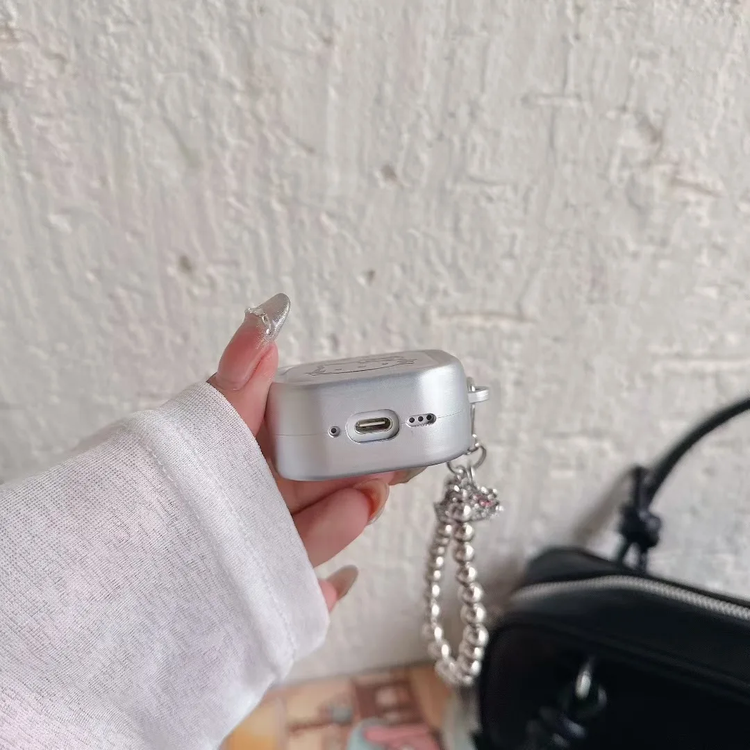 لطيف تصفيح الفضة طباعة مرحبا كيتي ل Airpods 4 Pro 2 1 2 3 4 سماعة لاسلكية تعمل بالبلوتوث سماعة الغطاء الواقي مع المفاتيح