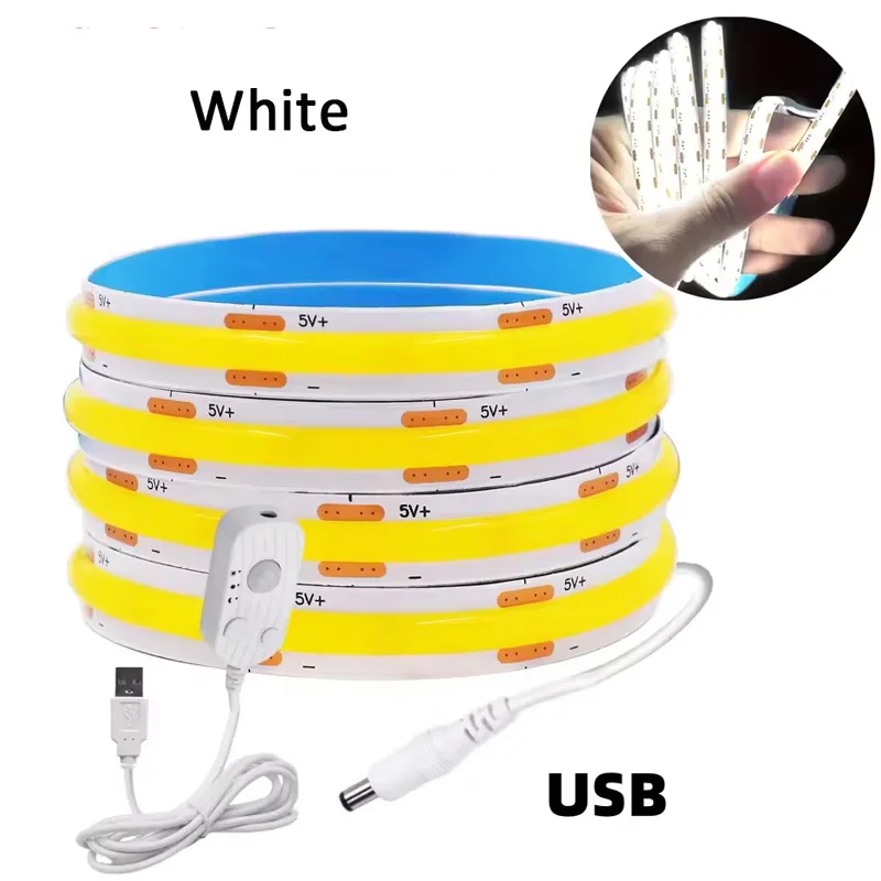 8MM COB LED Strip Light Motion Sensor Dimmable Flexible LED Ribbon USB Powered for Under Cabinet Kitchen Stairs Nightlights