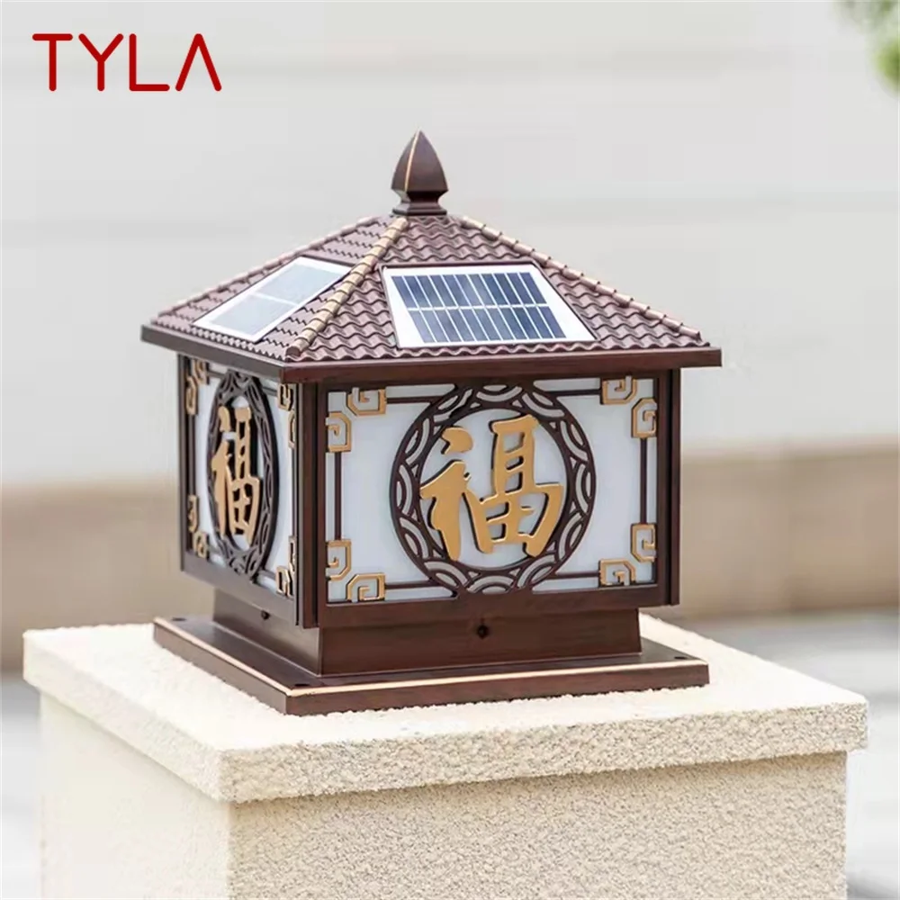 

TYLA Black Lawn Lamp Outdoor Retro LED Lighting Waterproof Classical for Home Villa Path Garden Solar