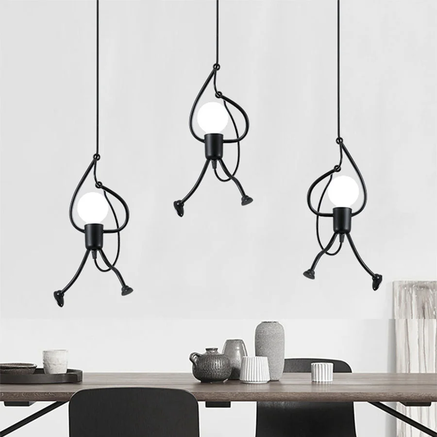 

Modern Iron Little Man Pendant Light Dining Room LED Chandelier Pendant Lamps Kitchen Restaurant People Climbing Hanging Light