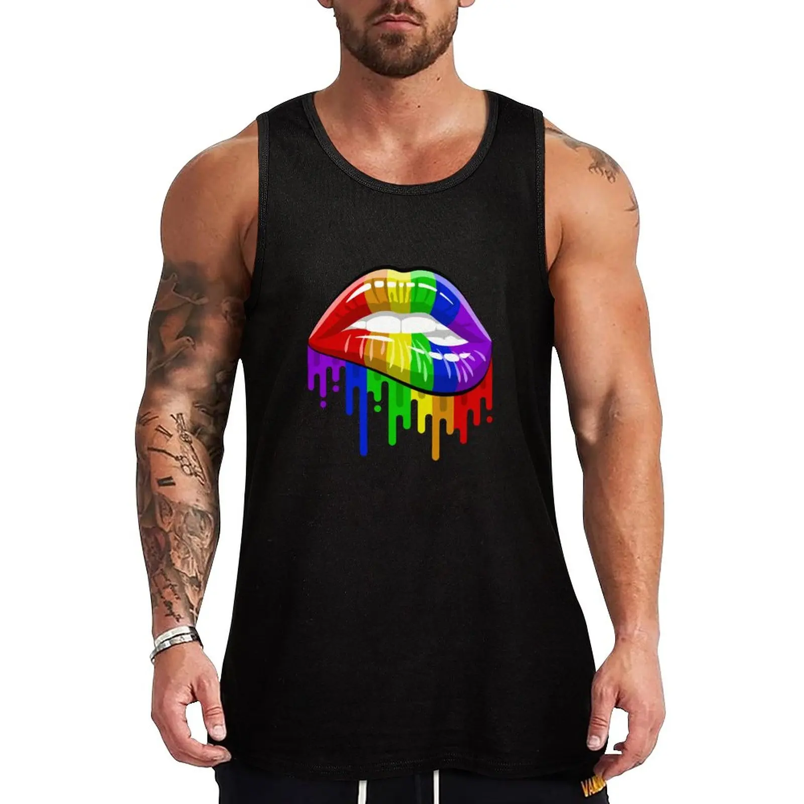 

LGBT Lips in Rainbow Flag Colours for Gay Pride! Tank Top Vest for boy Men's clothing