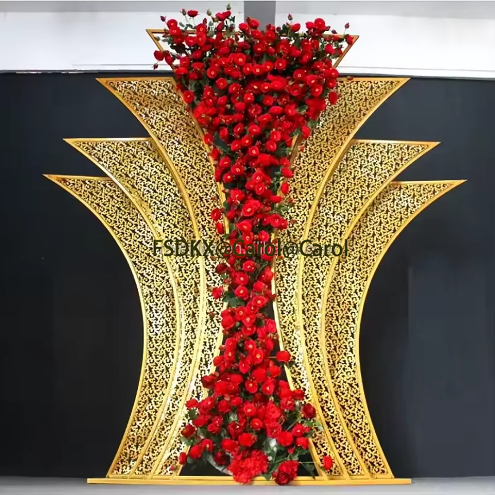 Event party stage decoration backdrops supplies gold metal frame flower backdrop stand wedding arch