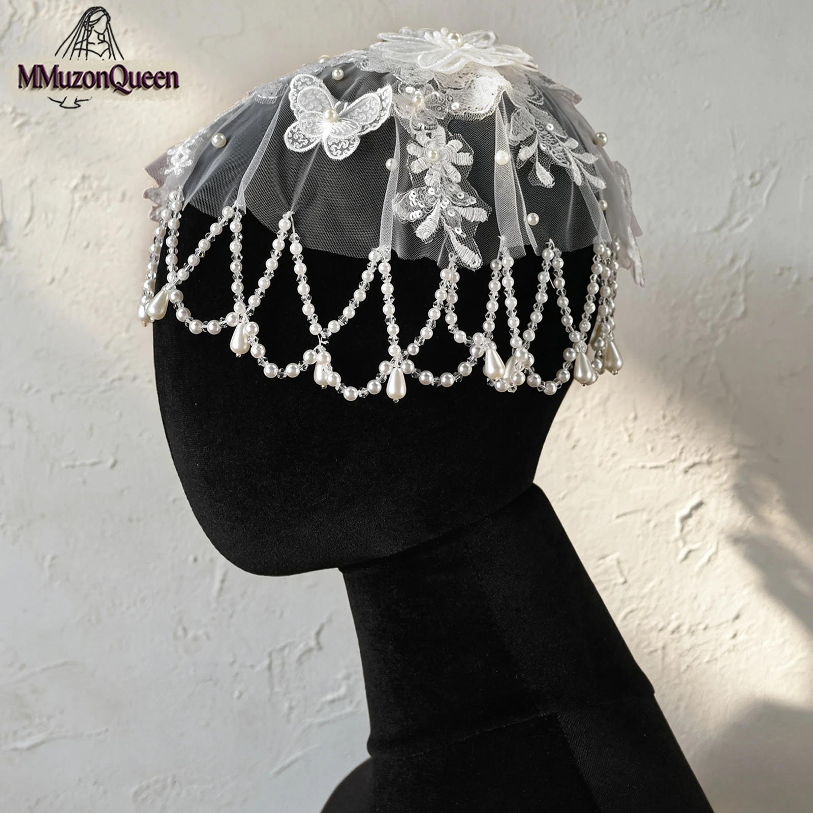 TOPQUEEN Beaded Tassel Edge Bridal Hat Heavy Industry Embroidery Lace Decal Breathable Ladies Holiday Gift Va32