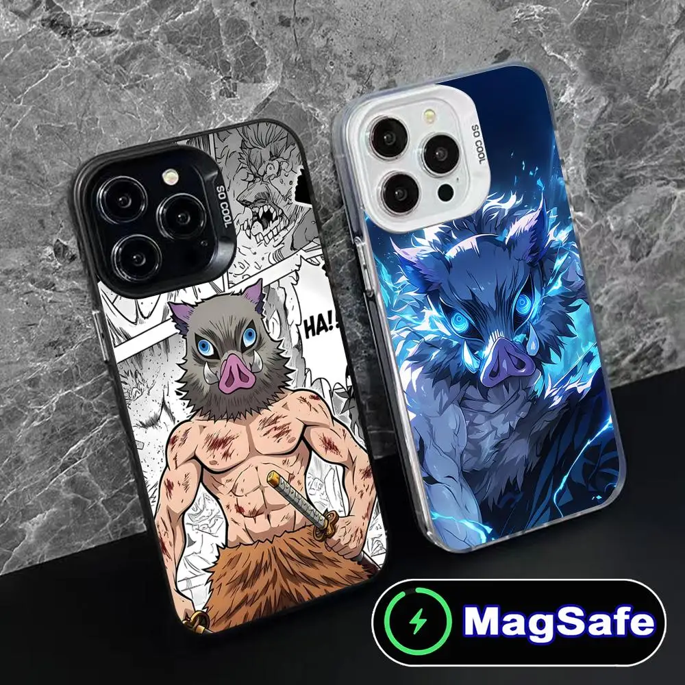 

Чехол для телефона Demon Slayer Inosuke для iPhone 16, 15, 14, 13, 12, 11 Pro Max Plus MagSafe, полупрозрачный цветной защитный роскошный чехол