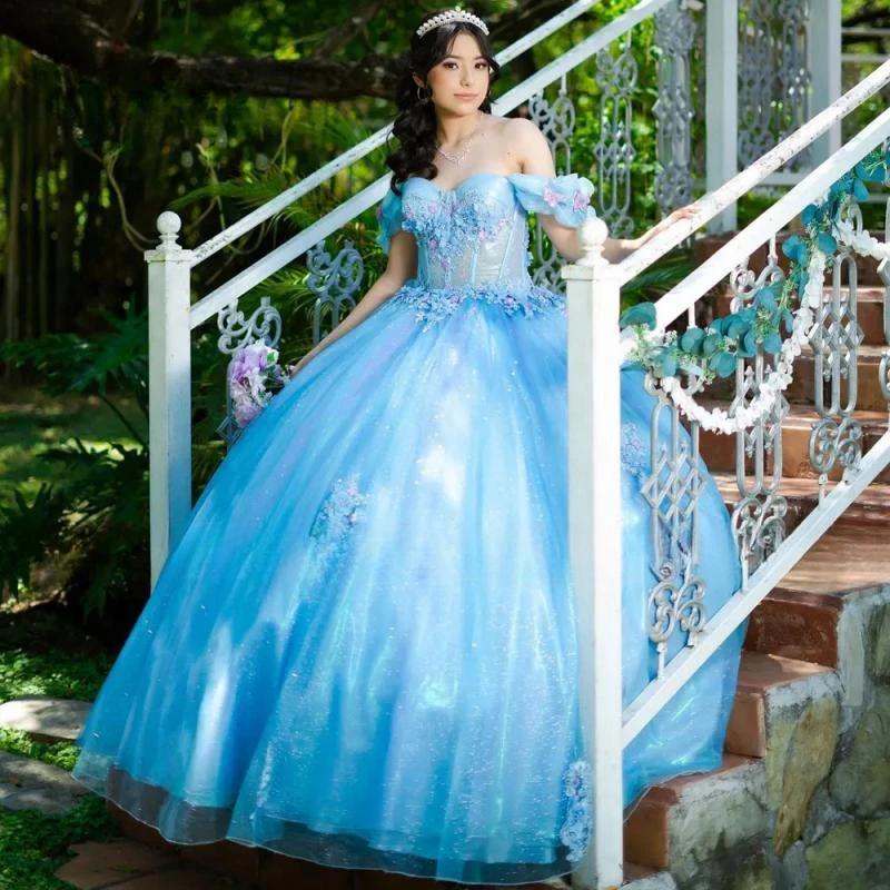 

Blue Vestidos De 15 Años Tulle Quinceanera Dress 2024 Shining 3D Flower Sweet 16 Birthday Party Gown Sweetheart Princess Pageant