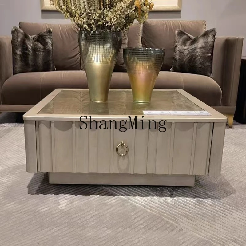 

CL light luxury TV cabinet square coffee table retro glass coffee table sofa gold foil coffee table
