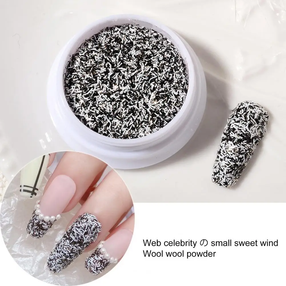 Nail Tweed Powder Easy Paste Sequins Nail Art Chrome Pigment Dust Black And White Knitting Woolen Powder for Nail Salon