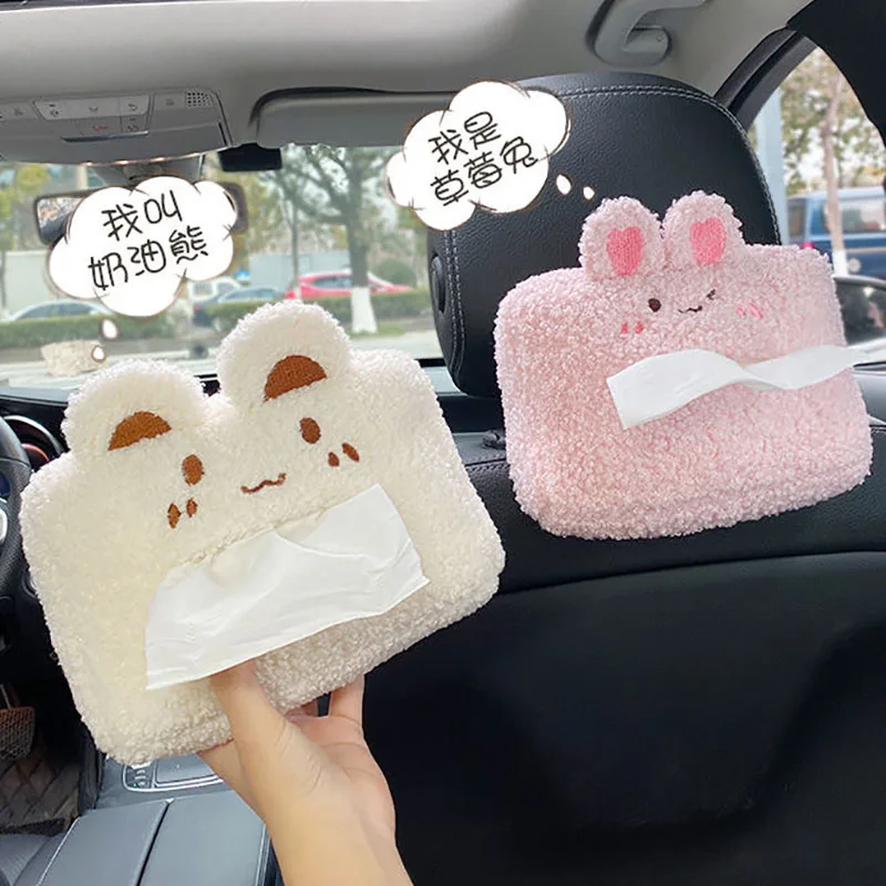 

Car Tissue Box Premium Sense Cute Bear Rabbit Creative Hanging Armrest Box Sun Visor Car Inner Draw Paper Box Tissue Bag