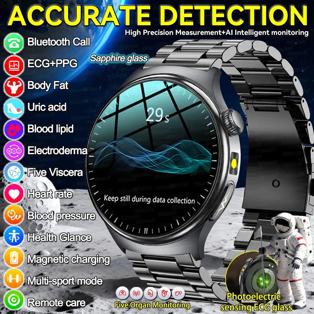 

2025 ECG+PPG Five Viscera Smartwatches Men Women Clock Uric Acid Lipid BP Heart rate Temperature Tracker Sports Smart Watch IOS