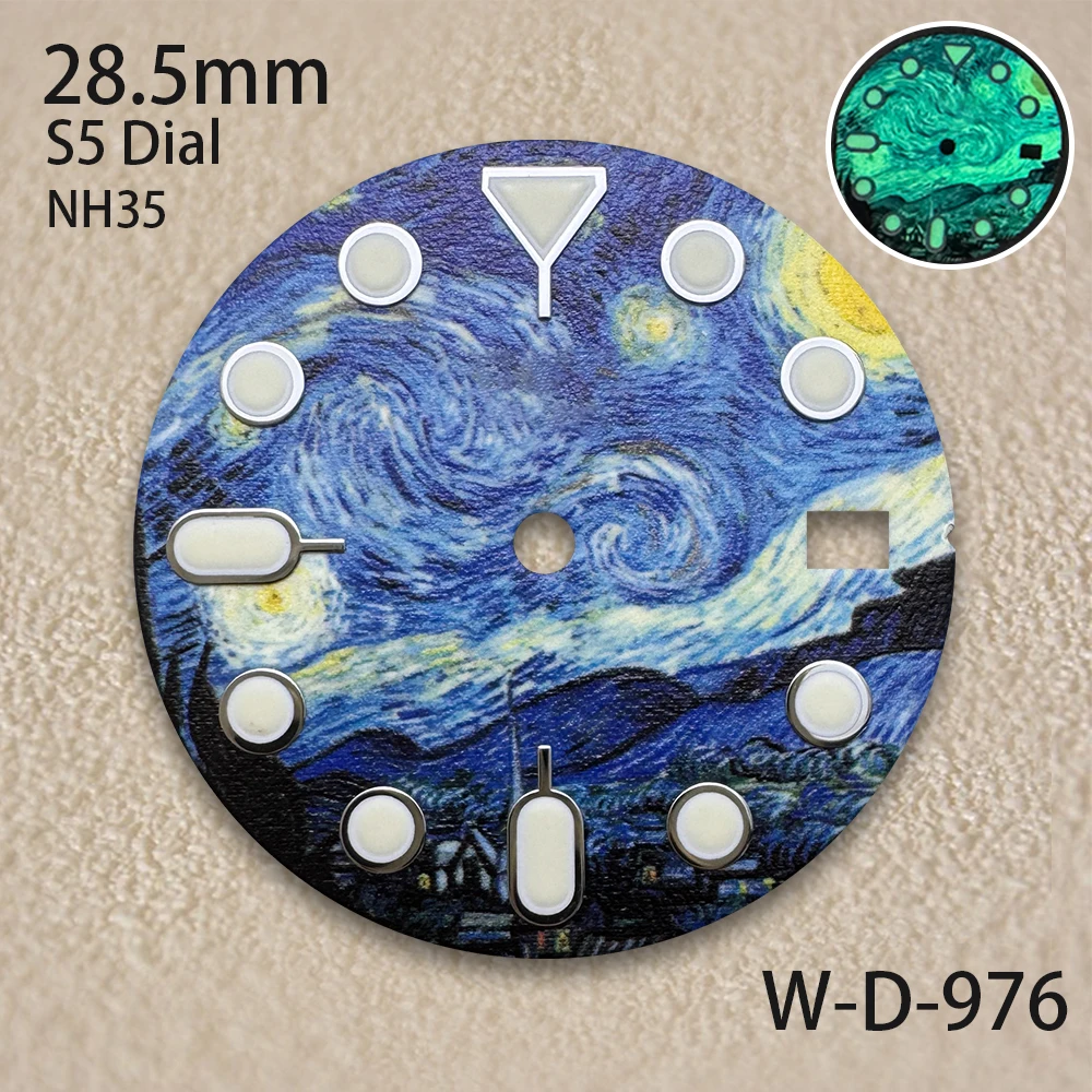 

28.5mm S5 Logo SKX007 Starlit Sky Dial Fit NH35/NH36 Movement C3 Strong Green Luminous High-Quality Watch Modified Accessories