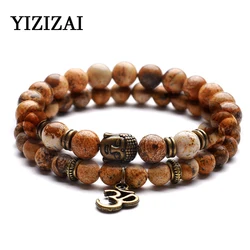 2pcs/set Tibetan Buddha Head Bracelets Women Men Natural Stone Yoga OM Distance Bracelets Charm Couple Meditation Jewelry Gift